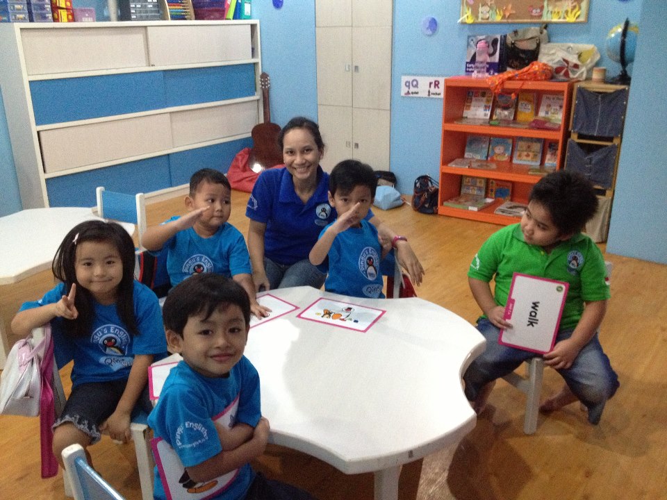 We're so happy learning in our blue room!